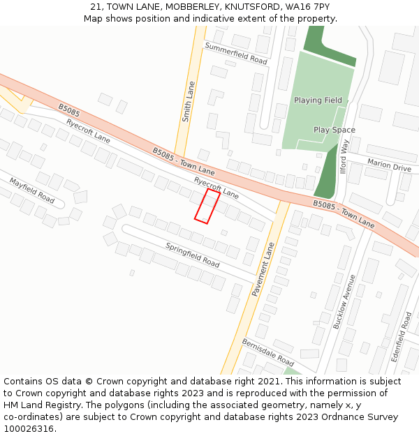 21, TOWN LANE, MOBBERLEY, KNUTSFORD, WA16 7PY: Location map and indicative extent of plot