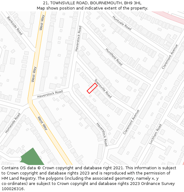 21, TOWNSVILLE ROAD, BOURNEMOUTH, BH9 3HL: Location map and indicative extent of plot