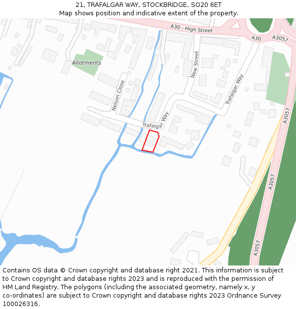 21, TRAFALGAR WAY, STOCKBRIDGE, SO20 6ET: Location map and indicative extent of plot