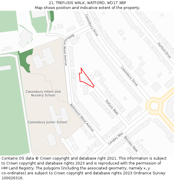21, TREFUSIS WALK, WATFORD, WD17 3BP: Location map and indicative extent of plot