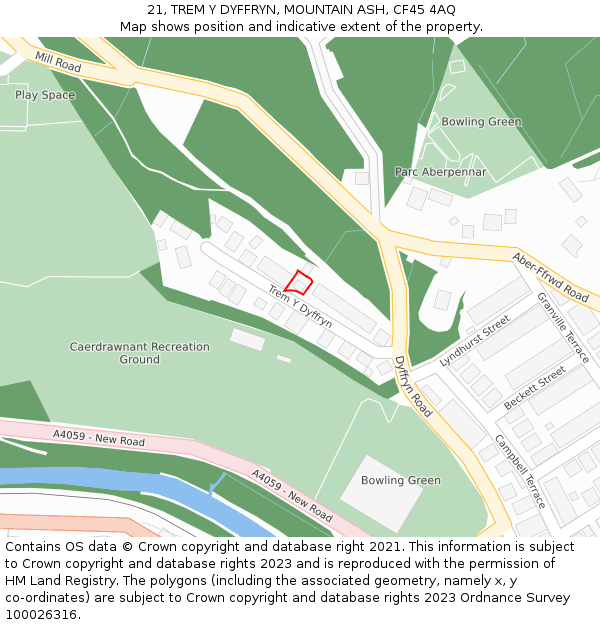 21, TREM Y DYFFRYN, MOUNTAIN ASH, CF45 4AQ: Location map and indicative extent of plot