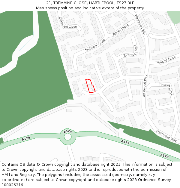 21, TREMAINE CLOSE, HARTLEPOOL, TS27 3LE: Location map and indicative extent of plot