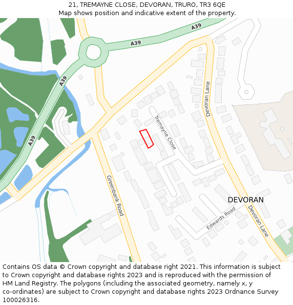 21, TREMAYNE CLOSE, DEVORAN, TRURO, TR3 6QE: Location map and indicative extent of plot