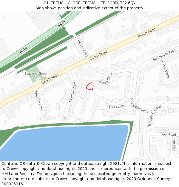 21, TRENCH CLOSE, TRENCH, TELFORD, TF2 6QY: Location map and indicative extent of plot
