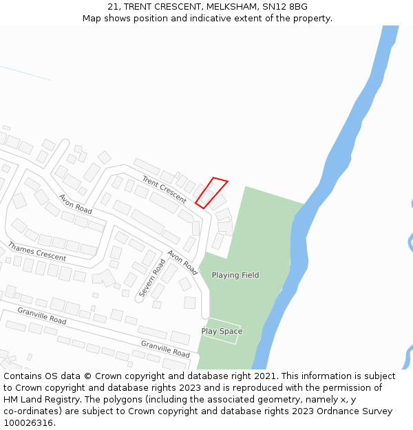 21, TRENT CRESCENT, MELKSHAM, SN12 8BG: Location map and indicative extent of plot