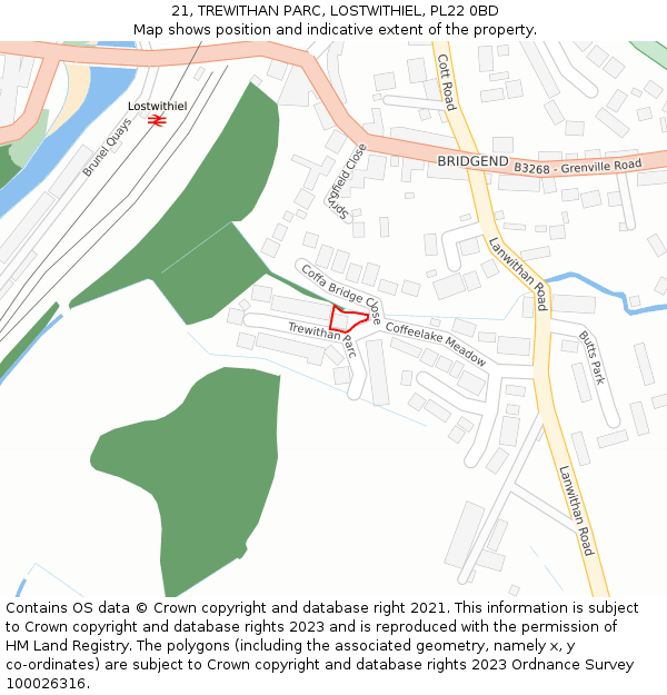 21, TREWITHAN PARC, LOSTWITHIEL, PL22 0BD: Location map and indicative extent of plot