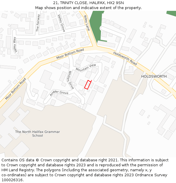 21, TRINITY CLOSE, HALIFAX, HX2 9SN: Location map and indicative extent of plot