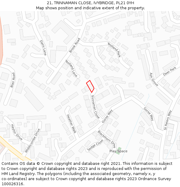 21, TRINNAMAN CLOSE, IVYBRIDGE, PL21 0YH: Location map and indicative extent of plot