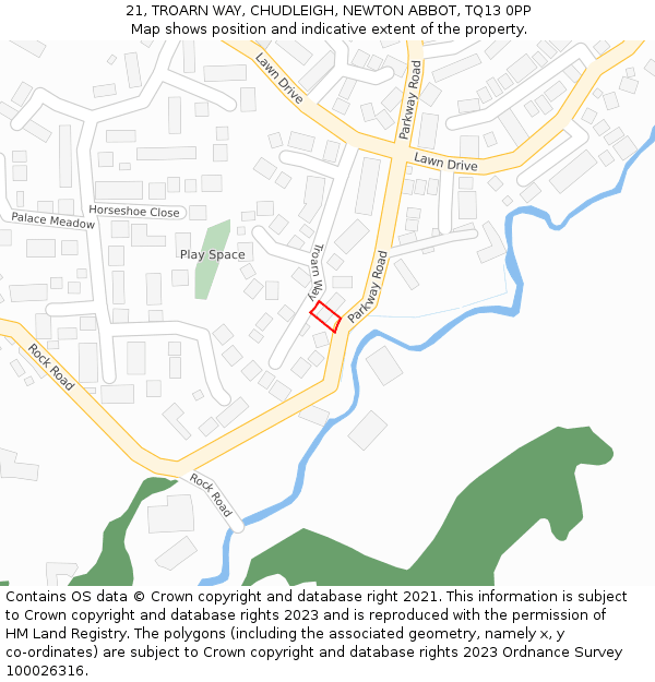 21, TROARN WAY, CHUDLEIGH, NEWTON ABBOT, TQ13 0PP: Location map and indicative extent of plot