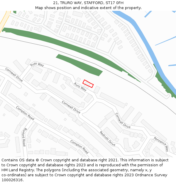 21, TRURO WAY, STAFFORD, ST17 0FH: Location map and indicative extent of plot