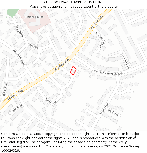 21, TUDOR WAY, BRACKLEY, NN13 6NH: Location map and indicative extent of plot