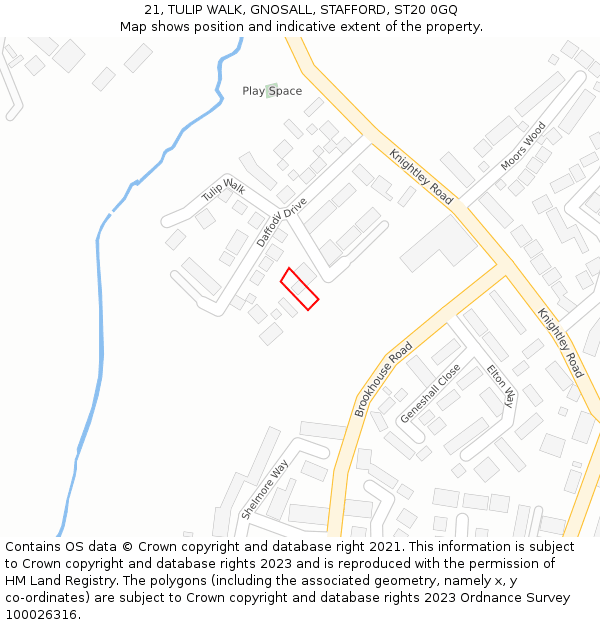 21, TULIP WALK, GNOSALL, STAFFORD, ST20 0GQ: Location map and indicative extent of plot