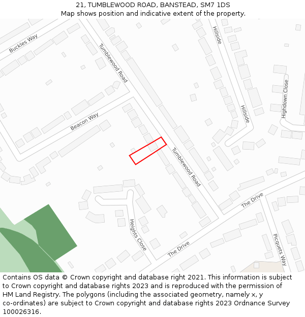 21, TUMBLEWOOD ROAD, BANSTEAD, SM7 1DS: Location map and indicative extent of plot