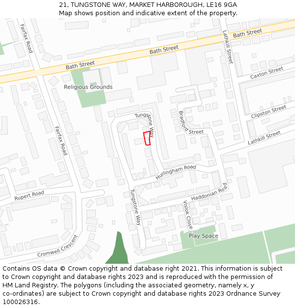 21, TUNGSTONE WAY, MARKET HARBOROUGH, LE16 9GA: Location map and indicative extent of plot