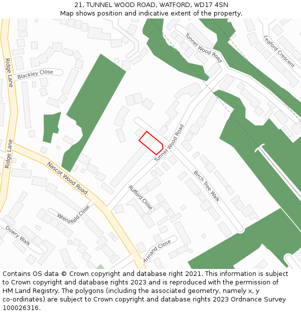 21, TUNNEL WOOD ROAD, WATFORD, WD17 4SN: Location map and indicative extent of plot