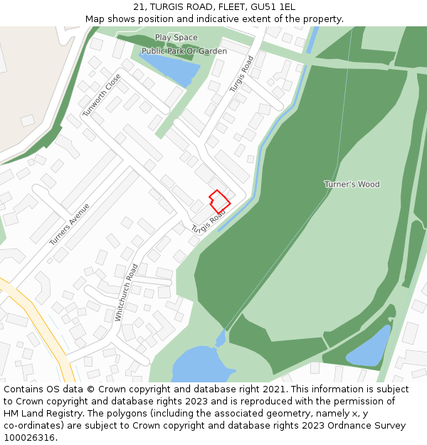 21, TURGIS ROAD, FLEET, GU51 1EL: Location map and indicative extent of plot