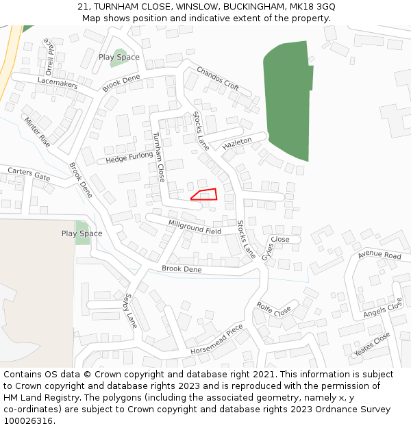 21, TURNHAM CLOSE, WINSLOW, BUCKINGHAM, MK18 3GQ: Location map and indicative extent of plot