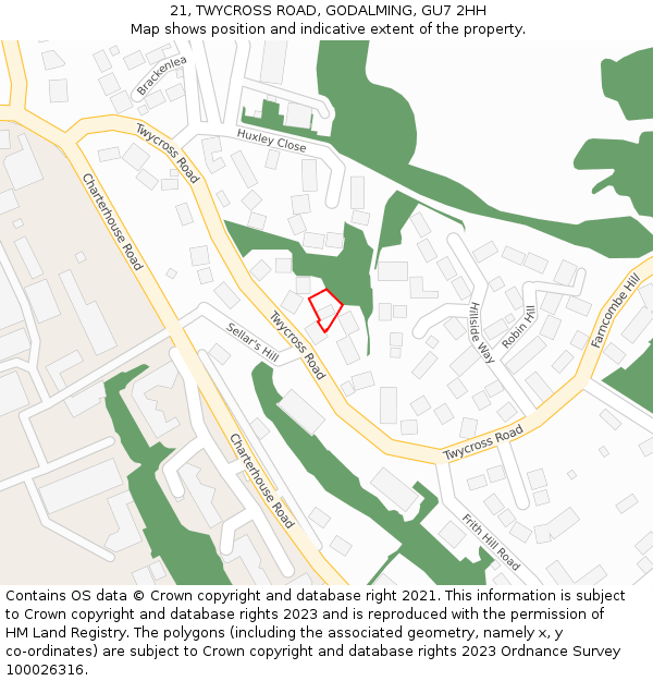 21, TWYCROSS ROAD, GODALMING, GU7 2HH: Location map and indicative extent of plot