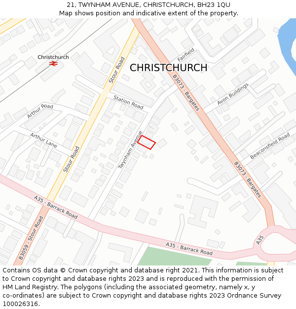 21, TWYNHAM AVENUE, CHRISTCHURCH, BH23 1QU: Location map and indicative extent of plot