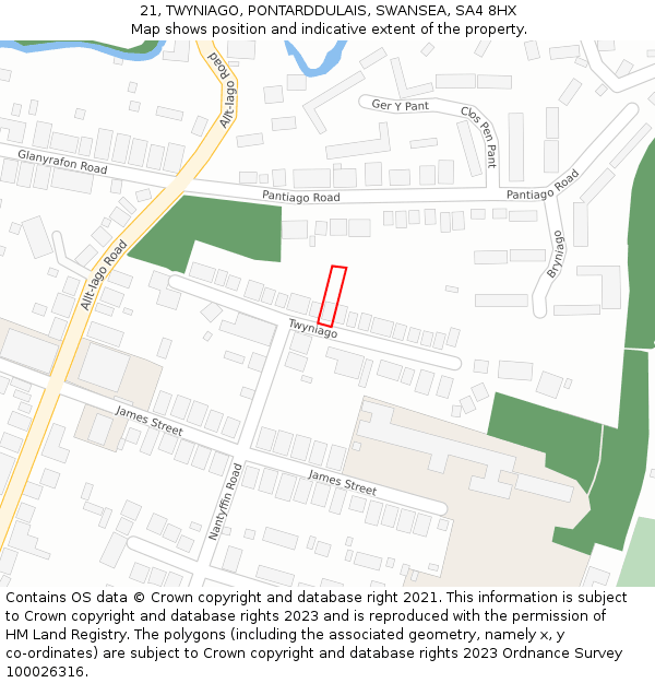 21, TWYNIAGO, PONTARDDULAIS, SWANSEA, SA4 8HX: Location map and indicative extent of plot