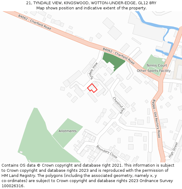 21, TYNDALE VIEW, KINGSWOOD, WOTTON-UNDER-EDGE, GL12 8RY: Location map and indicative extent of plot
