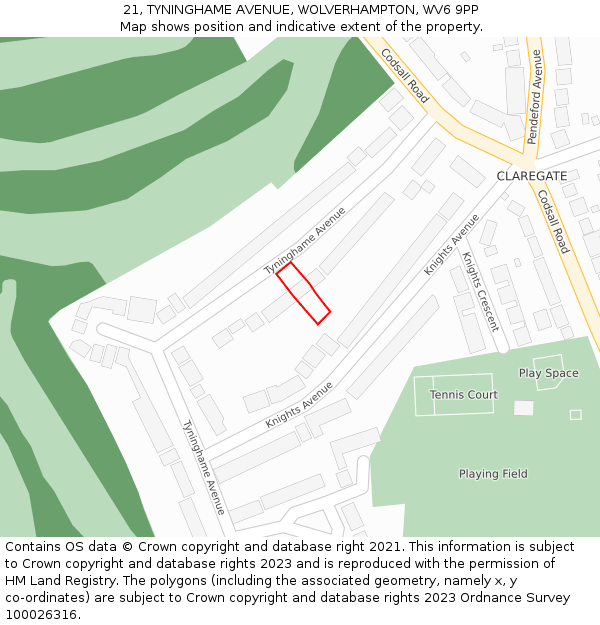 21, TYNINGHAME AVENUE, WOLVERHAMPTON, WV6 9PP: Location map and indicative extent of plot