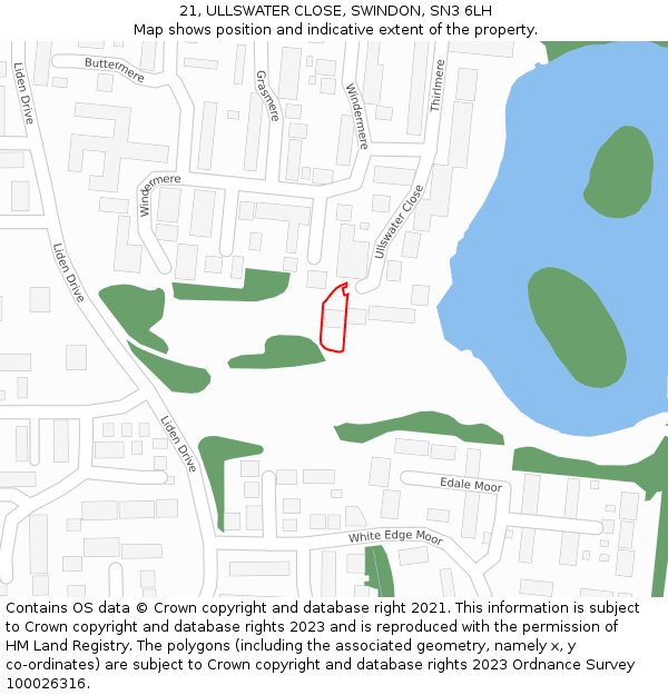 21, ULLSWATER CLOSE, SWINDON, SN3 6LH: Location map and indicative extent of plot