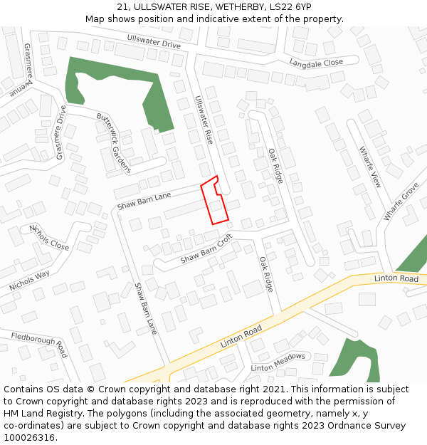 21, ULLSWATER RISE, WETHERBY, LS22 6YP: Location map and indicative extent of plot