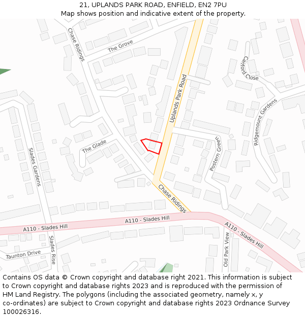 21, UPLANDS PARK ROAD, ENFIELD, EN2 7PU: Location map and indicative extent of plot