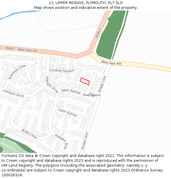 21, UPPER RIDINGS, PLYMOUTH, PL7 5LD: Location map and indicative extent of plot