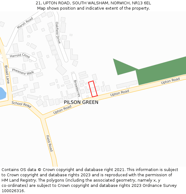 21, UPTON ROAD, SOUTH WALSHAM, NORWICH, NR13 6EL: Location map and indicative extent of plot