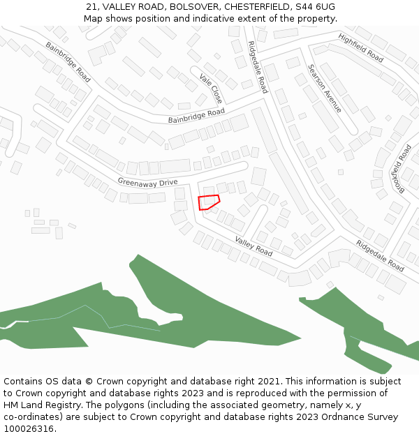 21, VALLEY ROAD, BOLSOVER, CHESTERFIELD, S44 6UG: Location map and indicative extent of plot