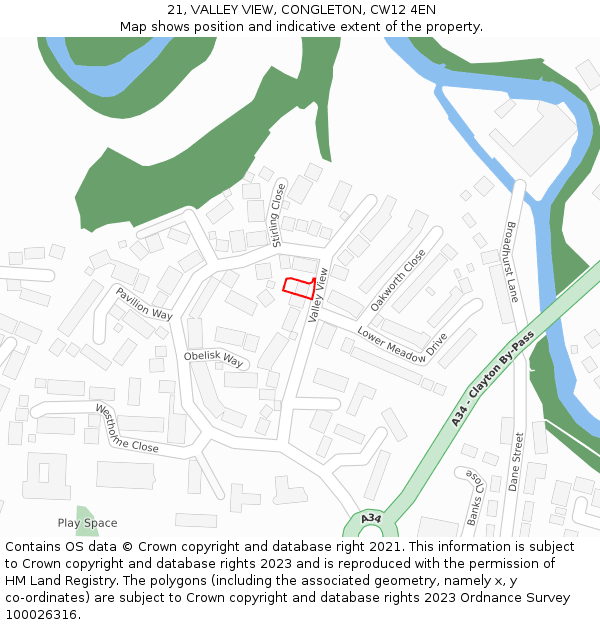 21, VALLEY VIEW, CONGLETON, CW12 4EN: Location map and indicative extent of plot