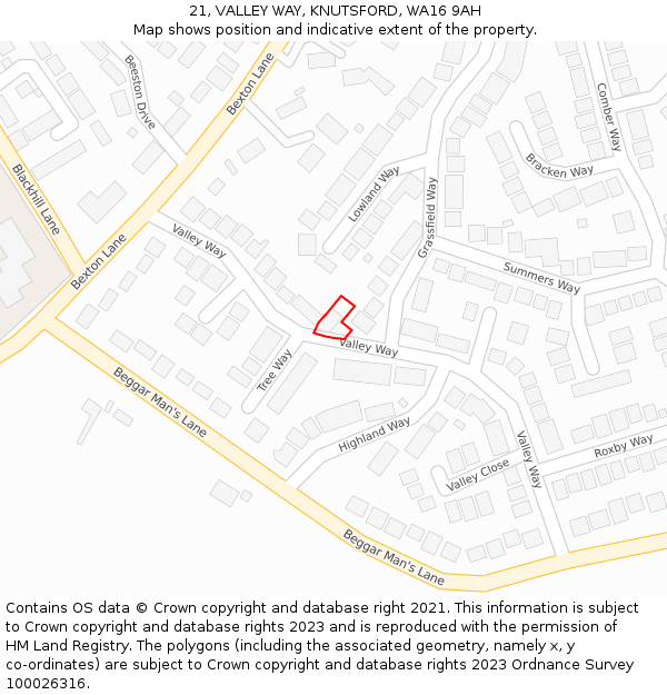 21, VALLEY WAY, KNUTSFORD, WA16 9AH: Location map and indicative extent of plot