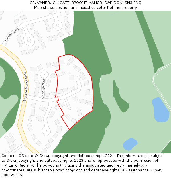 21, VANBRUGH GATE, BROOME MANOR, SWINDON, SN3 1NQ: Location map and indicative extent of plot