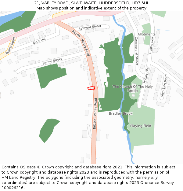 21, VARLEY ROAD, SLAITHWAITE, HUDDERSFIELD, HD7 5HL: Location map and indicative extent of plot