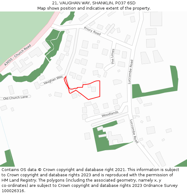 21, VAUGHAN WAY, SHANKLIN, PO37 6SD: Location map and indicative extent of plot