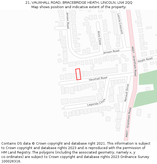 21, VAUXHALL ROAD, BRACEBRIDGE HEATH, LINCOLN, LN4 2QQ: Location map and indicative extent of plot