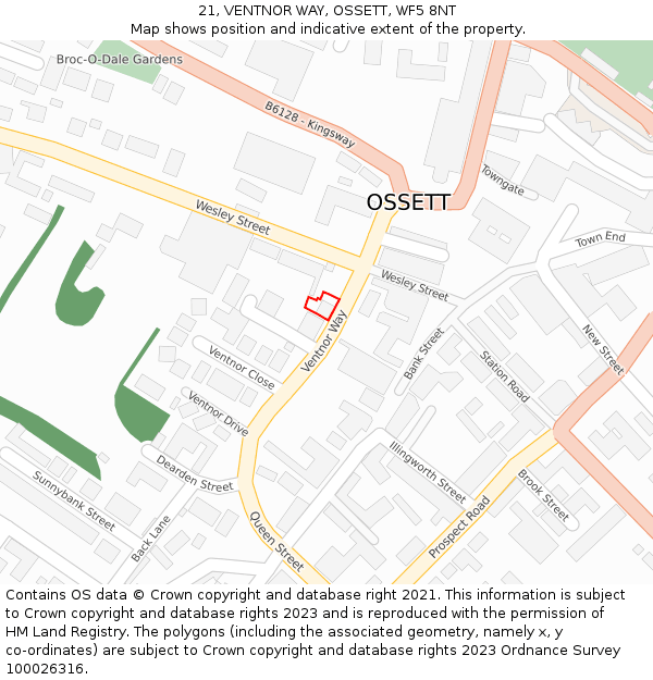 21, VENTNOR WAY, OSSETT, WF5 8NT: Location map and indicative extent of plot