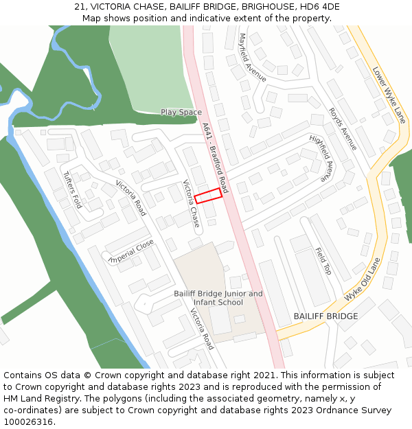 21, VICTORIA CHASE, BAILIFF BRIDGE, BRIGHOUSE, HD6 4DE: Location map and indicative extent of plot