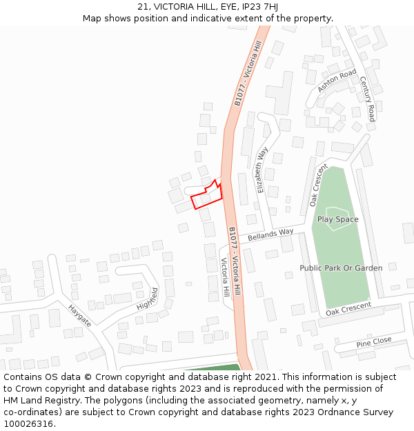 21, VICTORIA HILL, EYE, IP23 7HJ: Location map and indicative extent of plot