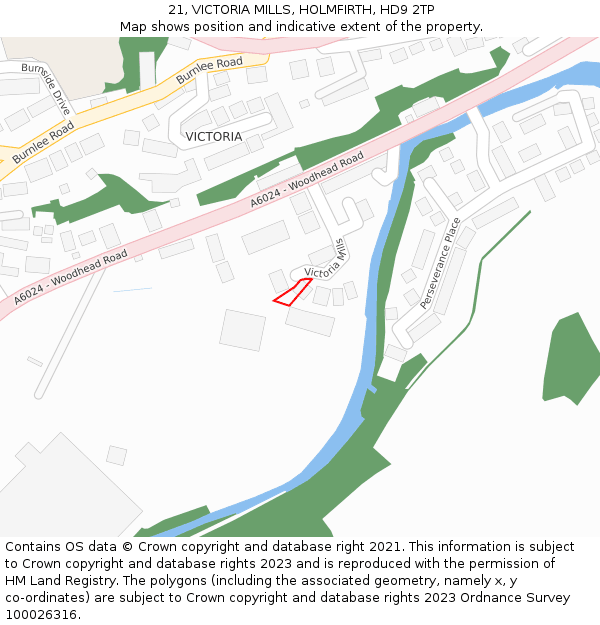 21, VICTORIA MILLS, HOLMFIRTH, HD9 2TP: Location map and indicative extent of plot