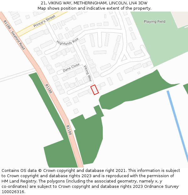 21, VIKING WAY, METHERINGHAM, LINCOLN, LN4 3DW: Location map and indicative extent of plot