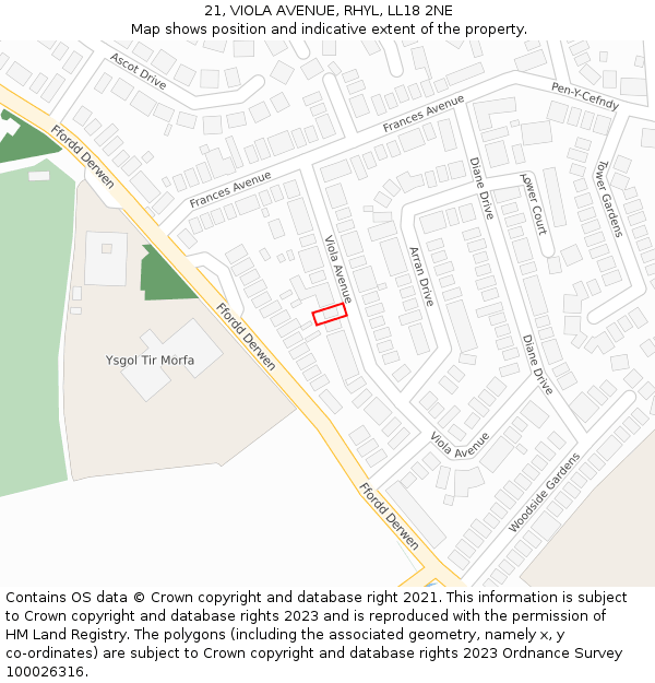 21, VIOLA AVENUE, RHYL, LL18 2NE: Location map and indicative extent of plot