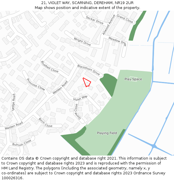 21, VIOLET WAY, SCARNING, DEREHAM, NR19 2UR: Location map and indicative extent of plot