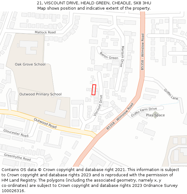 21, VISCOUNT DRIVE, HEALD GREEN, CHEADLE, SK8 3HU: Location map and indicative extent of plot