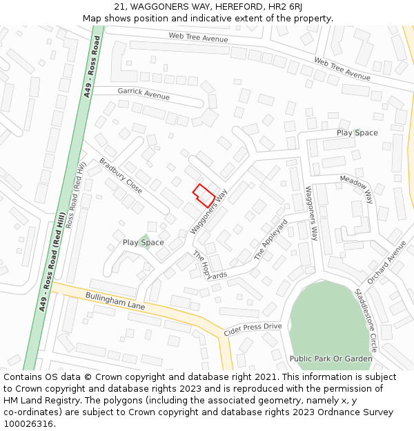21, WAGGONERS WAY, HEREFORD, HR2 6RJ: Location map and indicative extent of plot