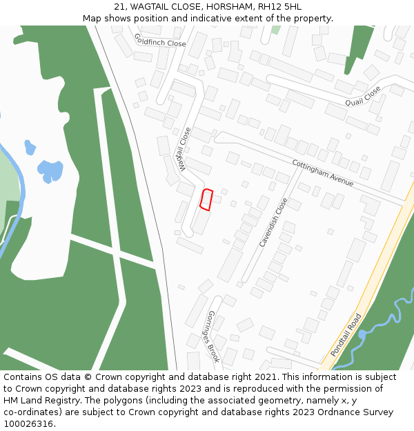 21, WAGTAIL CLOSE, HORSHAM, RH12 5HL: Location map and indicative extent of plot