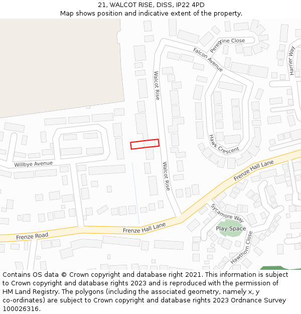 21, WALCOT RISE, DISS, IP22 4PD: Location map and indicative extent of plot