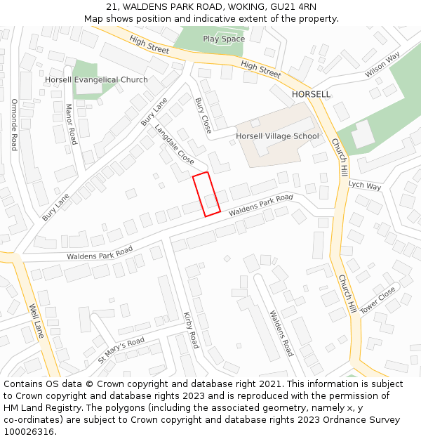 21, WALDENS PARK ROAD, WOKING, GU21 4RN: Location map and indicative extent of plot